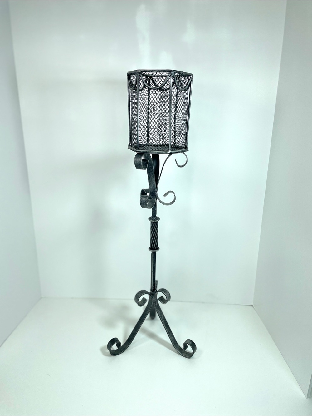 Vintage Scroll Ornate Tall Candle Holder Metal Wrought Iron Gothic Halloween